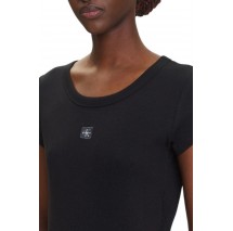 CALVIN KLEIN JEANS WOVEN LABEL 2X2 RIB BABY T-SHIRT ΜΠΛΟΥΖΑ ΓΥΝΑΙΚΕΙΑ BLACK