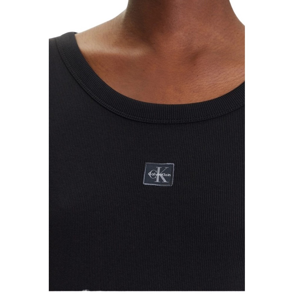 CALVIN KLEIN JEANS WOVEN LABEL 2X2 RIB BABY T-SHIRT ΜΠΛΟΥΖΑ ΓΥΝΑΙΚΕΙΑ BLACK