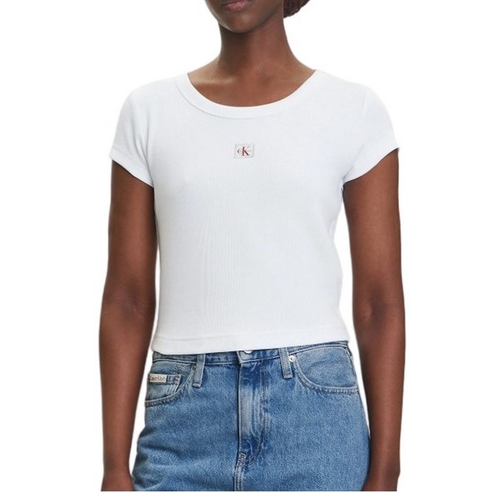 CALVIN KLEIN JEANS WOVEN LABEL 2X2 RIB BABY T-SHIRT ΜΠΛΟΥΖΑ ΓΥΝΑΙΚΕΙΑ WHITE