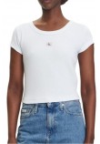 CALVIN KLEIN JEANS WOVEN LABEL 2X2 RIB BABY T-SHIRT ΜΠΛΟΥΖΑ ΓΥΝΑΙΚΕΙΑ WHITE