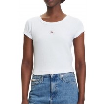 CALVIN KLEIN JEANS WOVEN LABEL 2X2 RIB BABY T-SHIRT ΜΠΛΟΥΖΑ ΓΥΝΑΙΚΕΙΑ WHITE