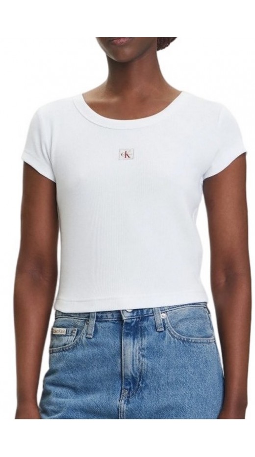 CALVIN KLEIN JEANS WOVEN LABEL 2X2 RIB BABY T-SHIRT ΜΠΛΟΥΖΑ ΓΥΝΑΙΚΕΙΑ WHITE