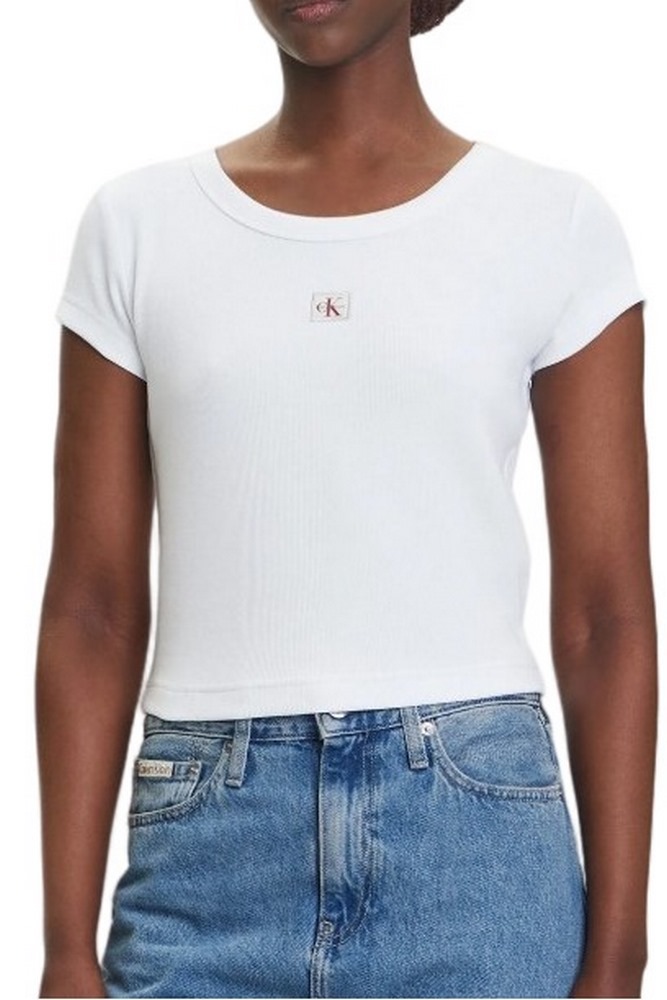 CALVIN KLEIN JEANS WOVEN LABEL 2X2 RIB BABY T-SHIRT ΜΠΛΟΥΖΑ ΓΥΝΑΙΚΕΙΑ WHITE