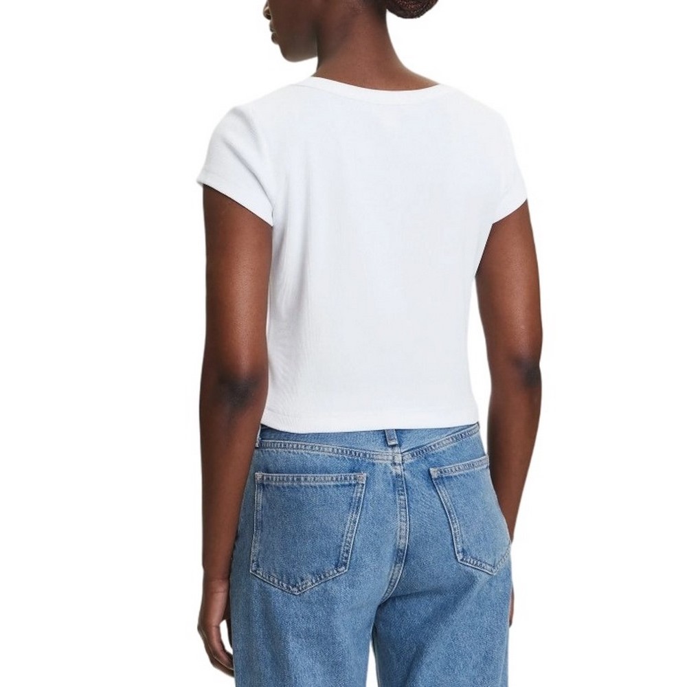 CALVIN KLEIN JEANS WOVEN LABEL 2X2 RIB BABY T-SHIRT ΜΠΛΟΥΖΑ ΓΥΝΑΙΚΕΙΑ WHITE