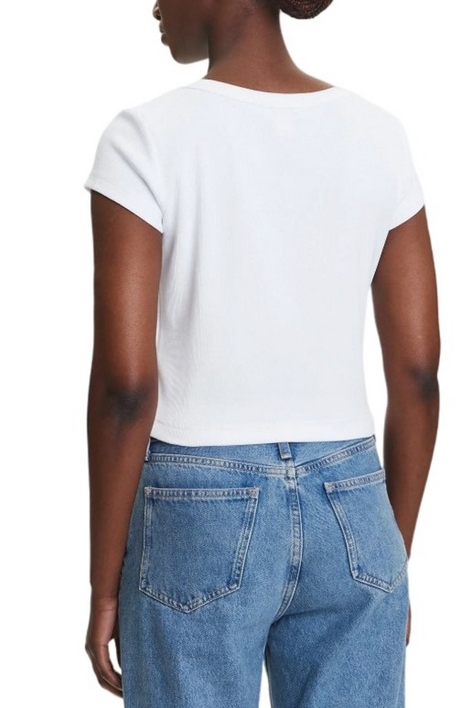 CALVIN KLEIN JEANS WOVEN LABEL 2X2 RIB BABY T-SHIRT ΜΠΛΟΥΖΑ ΓΥΝΑΙΚΕΙΑ WHITE