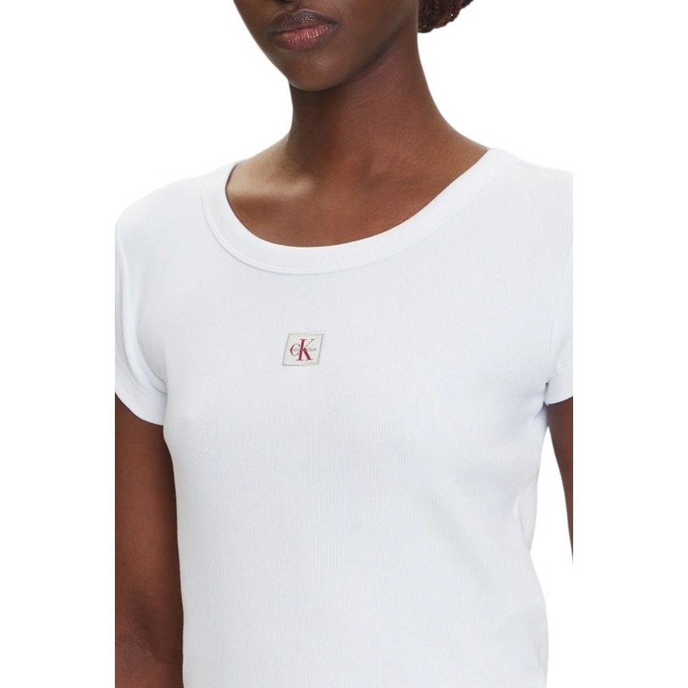 CALVIN KLEIN JEANS WOVEN LABEL 2X2 RIB BABY T-SHIRT ΜΠΛΟΥΖΑ ΓΥΝΑΙΚΕΙΑ WHITE