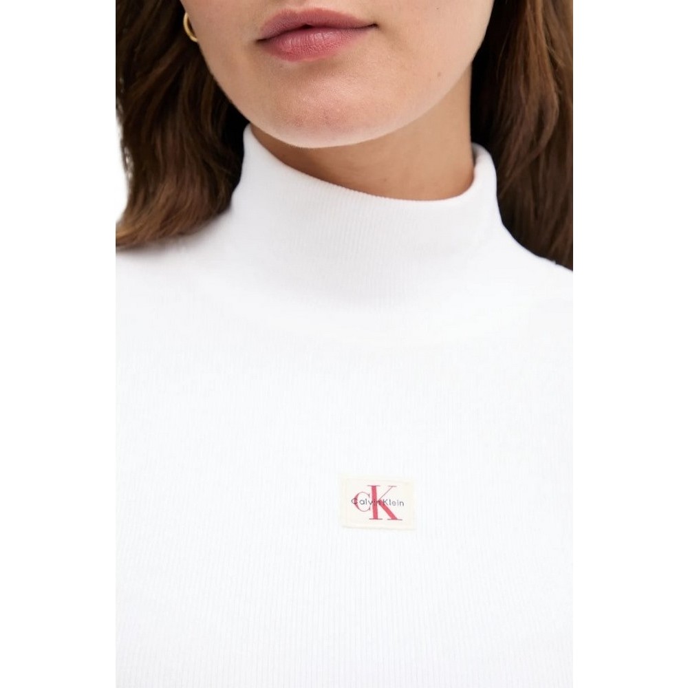 CALVIN KLEIN JEANS LS WOVEN LABEL TURTLENECK ΜΠΛΟΥΖΑ ΓΥΝΑΙΚΕΙΑ WHITE