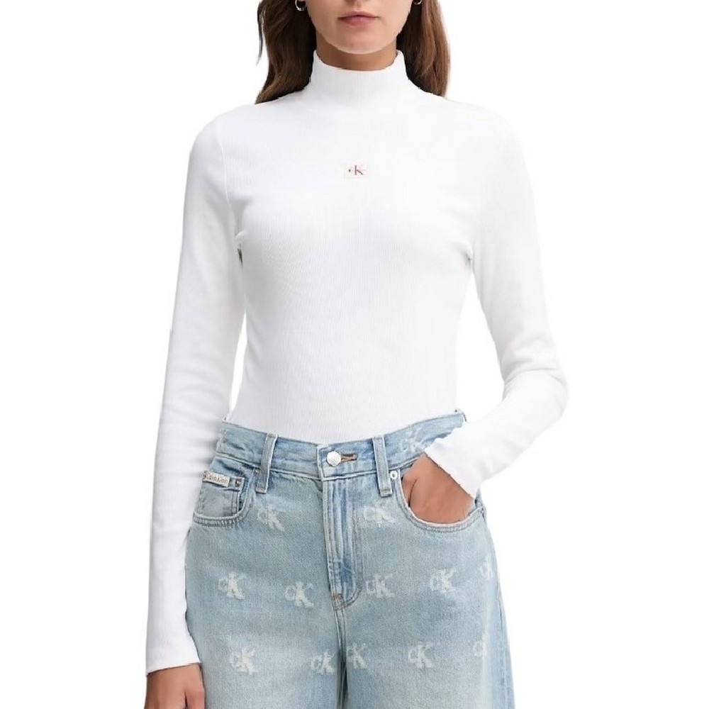 CALVIN KLEIN JEANS LS WOVEN LABEL TURTLENECK ΜΠΛΟΥΖΑ ΓΥΝΑΙΚΕΙΑ WHITE