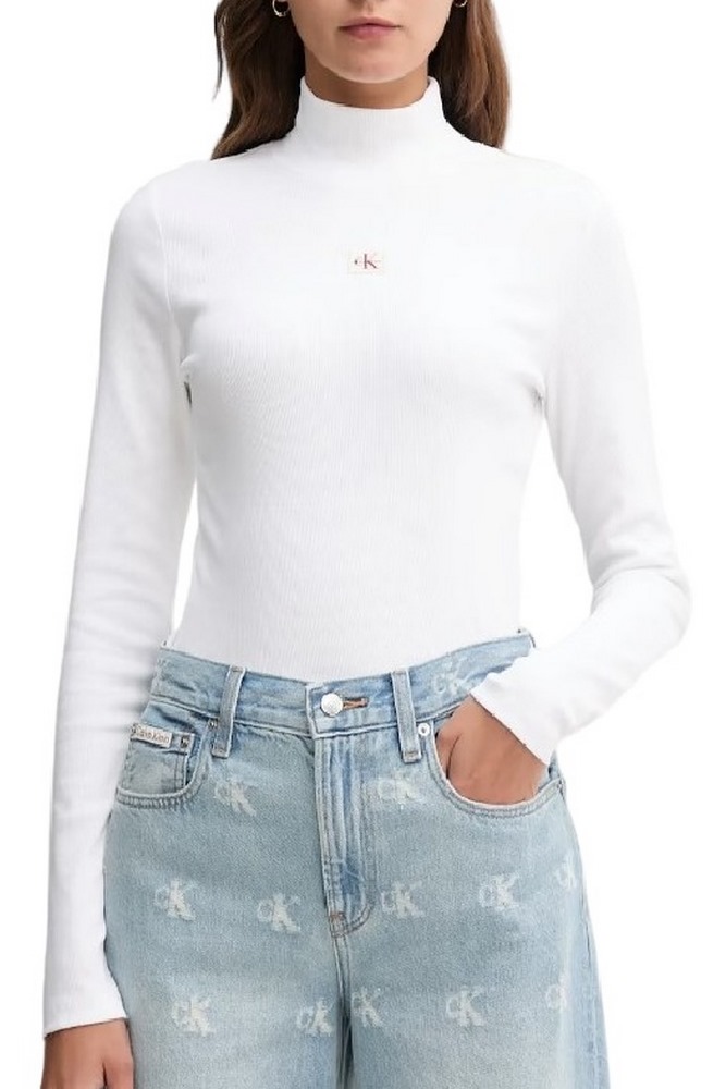 CALVIN KLEIN JEANS LS WOVEN LABEL TURTLENECK ΜΠΛΟΥΖΑ ΓΥΝΑΙΚΕΙΑ WHITE