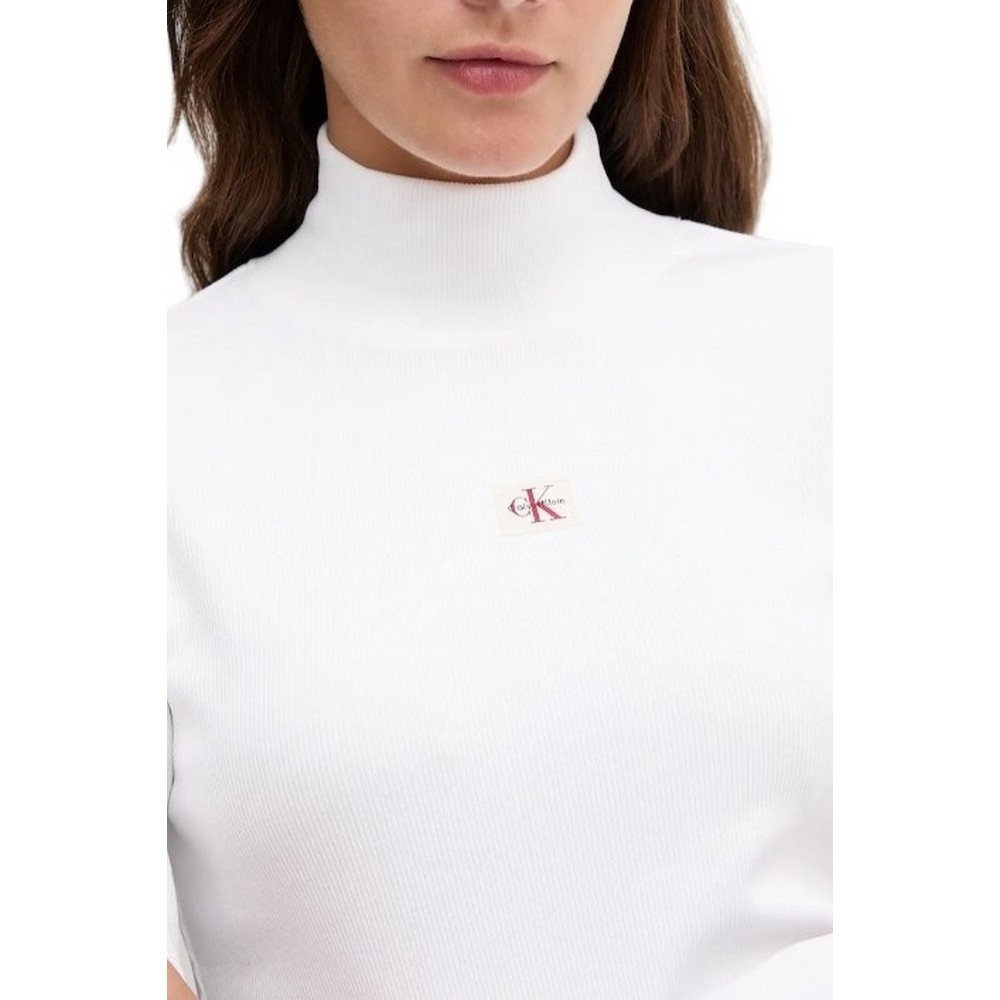 CALVIN KLEIN JEANS LS WOVEN LABEL TURTLENECK ΜΠΛΟΥΖΑ ΓΥΝΑΙΚΕΙΑ WHITE