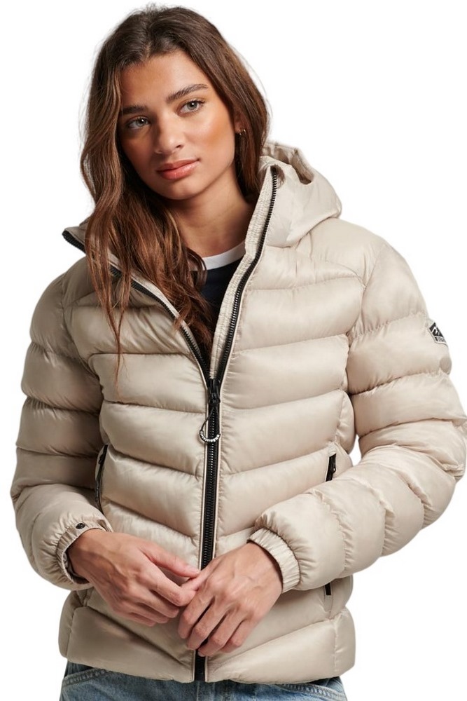 SUPERDRY D5 SDCD HOODED FUJI PADDED JACKET ΜΠΟΥΦΑΝ ΓΥΝΑΙΚΕΙΟ BEIGE