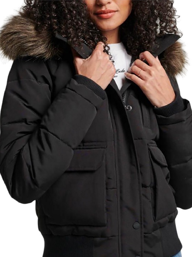 SUPERDRY D5 OVIN EVEREST HOODED PUFFER BOMBER ΜΠΟΥΦΑΝ ΓΥΝΑΙΚΕΙΟ BLACK