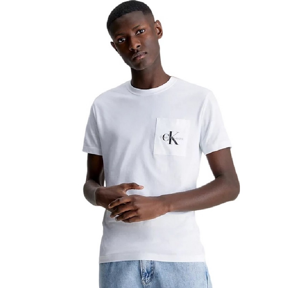 CALVIN KLEIN JEANS CORE MONOGRAM POCKET SLIM T-SHIRT ΑΝΔΡΙΚΟ WHITE