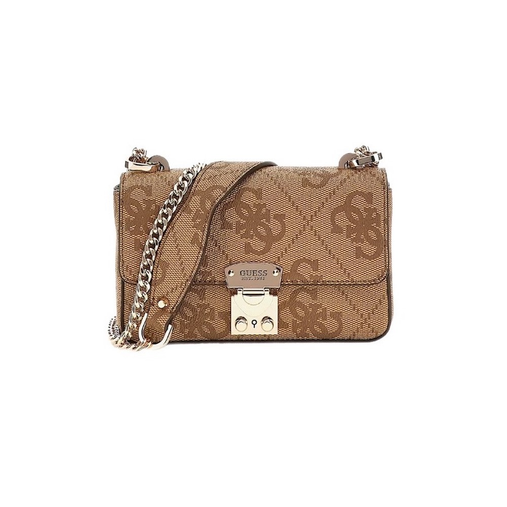 GUESS ELIETTE LOGO MINI CVTBL X FLAP ΤΣΑΝΤΑ ΓΥΝΑΙΚΕΙΑ LATTE