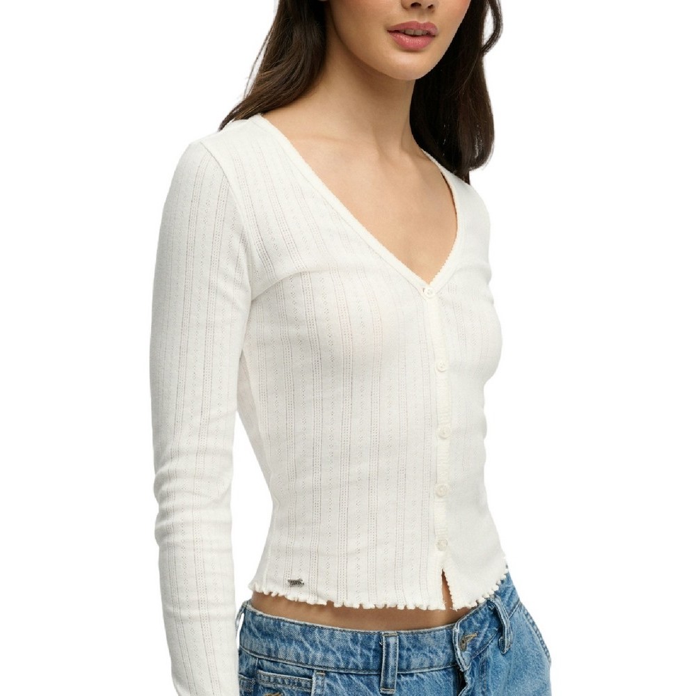 SUPERDRY ATH ESS POINTELLE CARDIGAN ΖΑΚΕΤΑ ΓΥΝΑΙΚΕΙΑ OFF WHITE