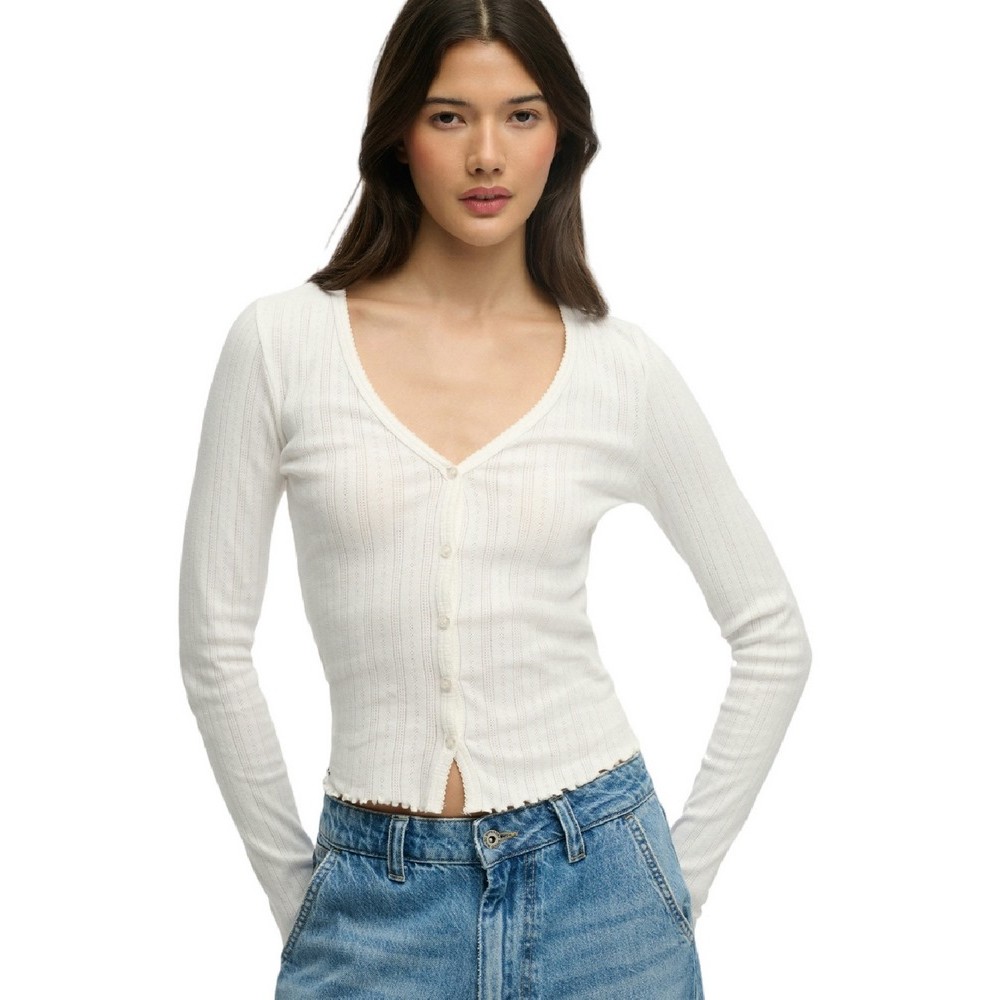 SUPERDRY ATH ESS POINTELLE CARDIGAN ΖΑΚΕΤΑ ΓΥΝΑΙΚΕΙΑ OFF WHITE