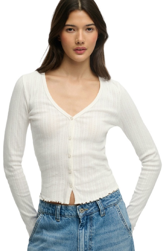 SUPERDRY ATH ESS POINTELLE CARDIGAN ΖΑΚΕΤΑ ΓΥΝΑΙΚΕΙΑ OFF WHITE