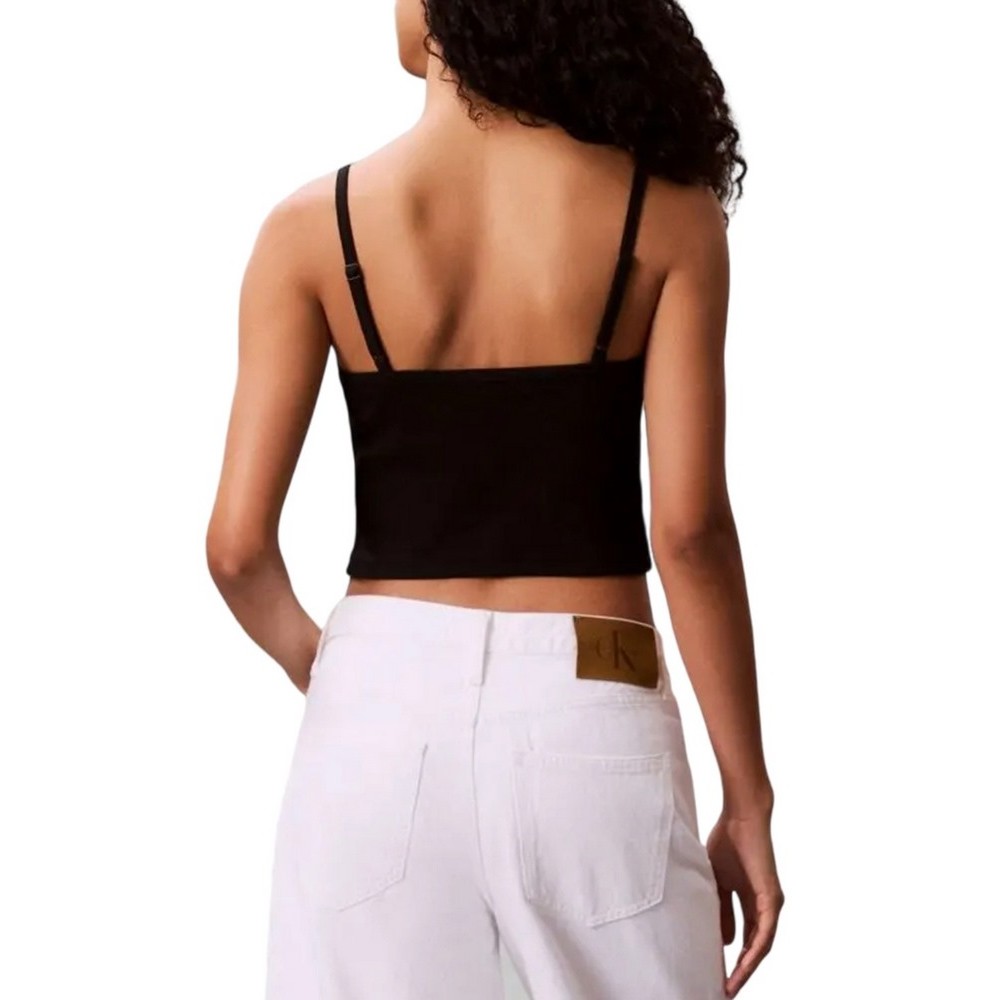 CALVIN KLEIN JEANS A- WOVEN LABEL RIB CAMI ΤΟΠ ΓΥΝΑΙΚΕΙΟ BLACK