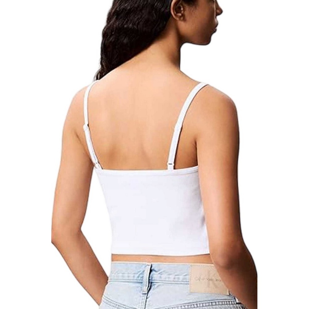 CALVIN KLEIN JEANS A- WOVEN LABEL RIB CAMI ΤΟΠ ΓΥΝΑΙΚΕΙΟ WHITE