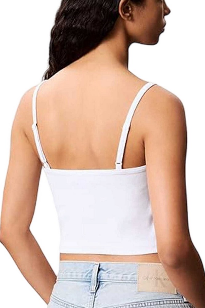 CALVIN KLEIN JEANS A- WOVEN LABEL RIB CAMI ΤΟΠ ΓΥΝΑΙΚΕΙΟ WHITE