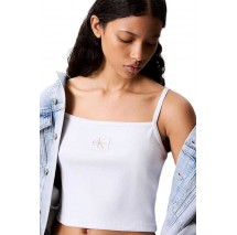 CALVIN KLEIN JEANS A- WOVEN LABEL RIB CAMI ΤΟΠ ΓΥΝΑΙΚΕΙΟ WHITE