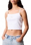 CALVIN KLEIN JEANS A- WOVEN LABEL RIB CAMI ΤΟΠ ΓΥΝΑΙΚΕΙΟ WHITE