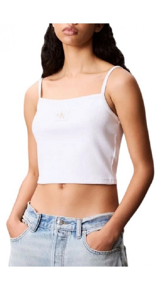 CALVIN KLEIN JEANS A- WOVEN LABEL RIB CAMI ΤΟΠ ΓΥΝΑΙΚΕΙΟ WHITE