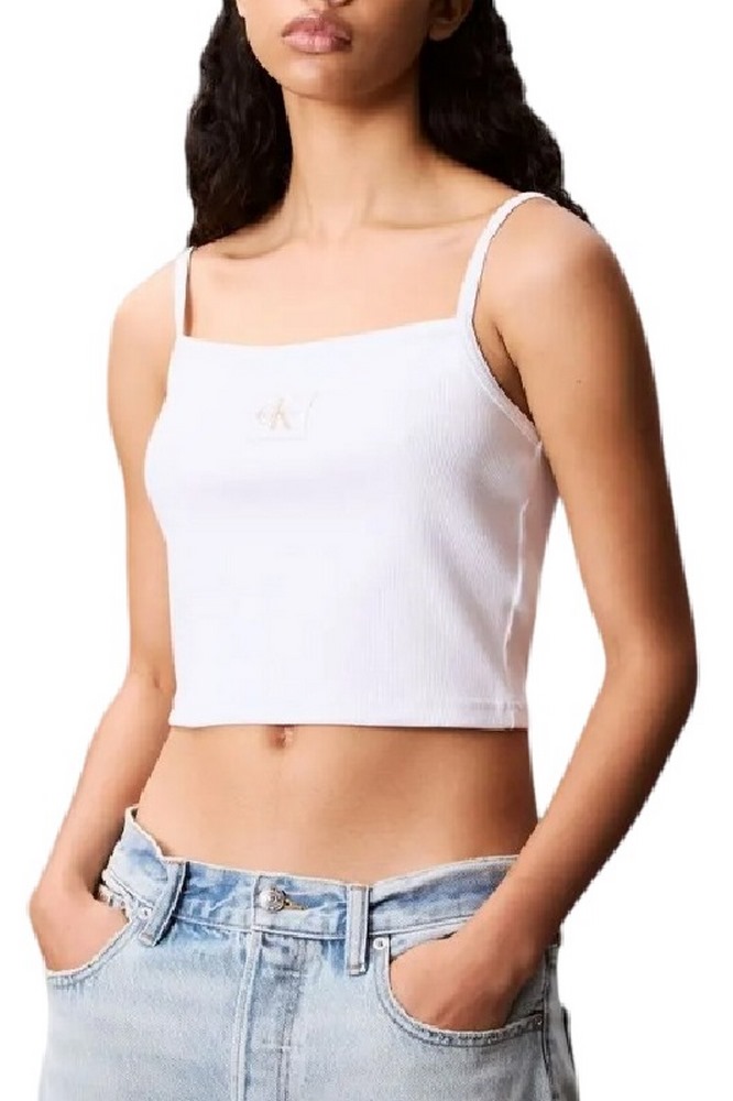 CALVIN KLEIN JEANS A- WOVEN LABEL RIB CAMI ΤΟΠ ΓΥΝΑΙΚΕΙΟ WHITE