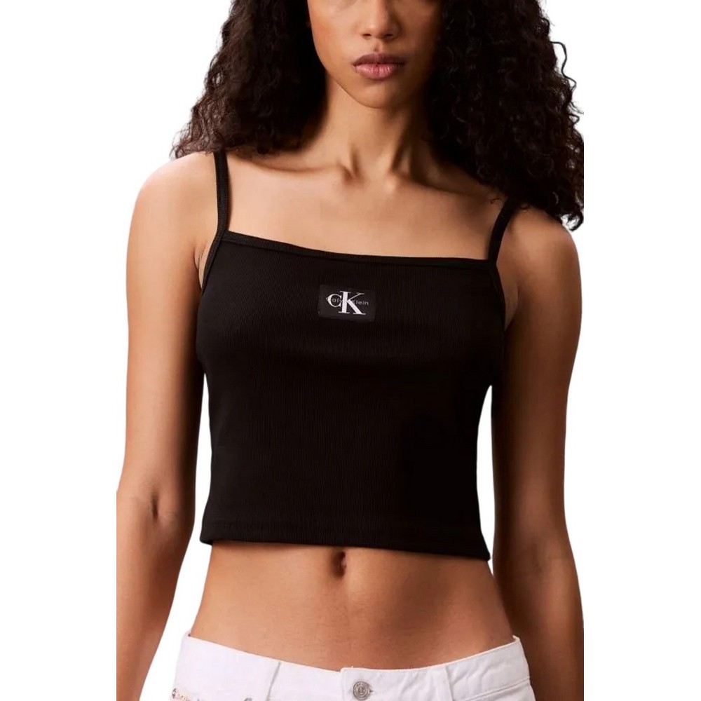 CALVIN KLEIN JEANS A- WOVEN LABEL RIB CAMI ΤΟΠ ΓΥΝΑΙΚΕΙΟ BLACK