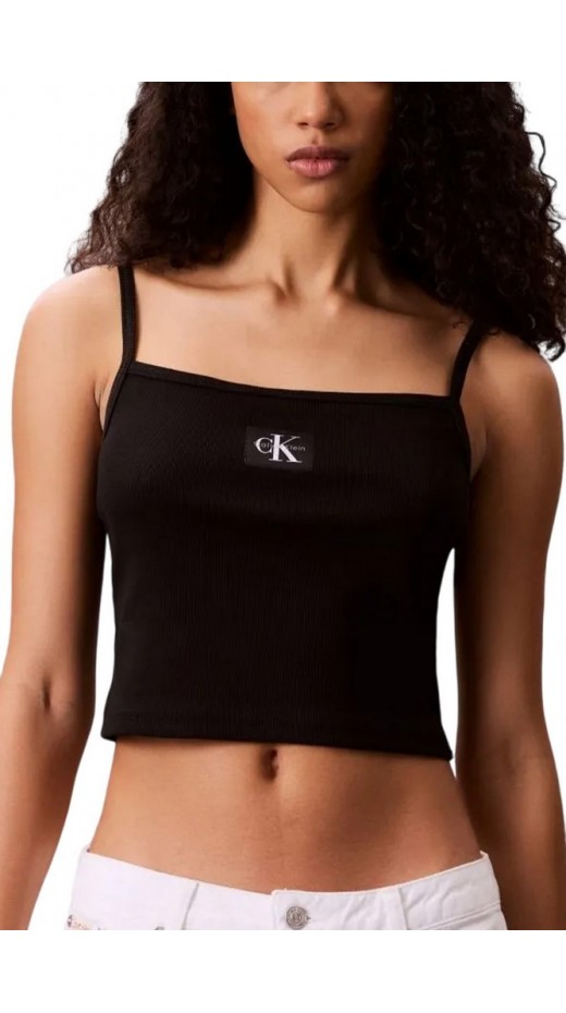 CALVIN KLEIN JEANS A- WOVEN LABEL RIB CAMI ΤΟΠ ΓΥΝΑΙΚΕΙΟ BLACK