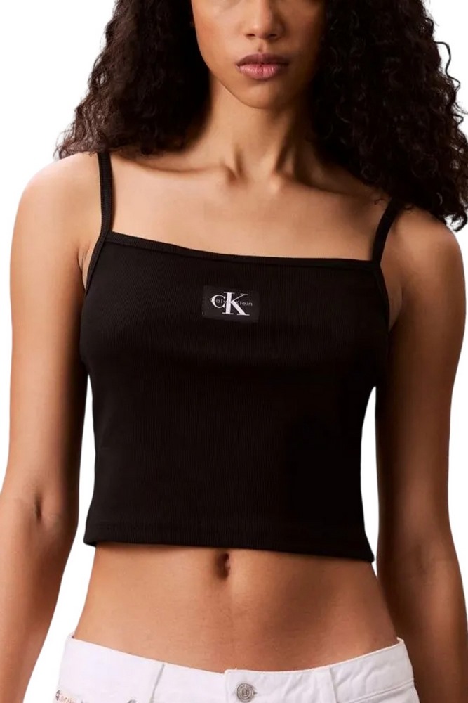 CALVIN KLEIN JEANS A- WOVEN LABEL RIB CAMI ΤΟΠ ΓΥΝΑΙΚΕΙΟ BLACK