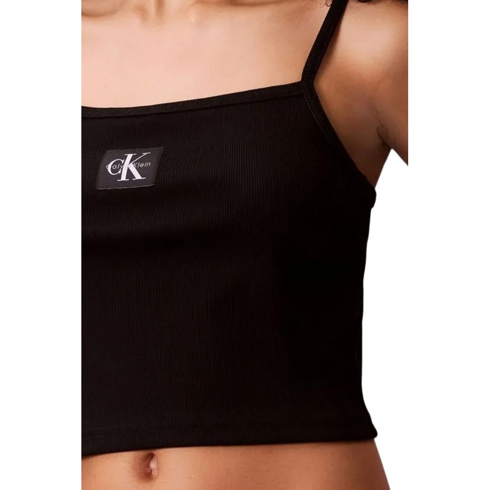 CALVIN KLEIN JEANS A- WOVEN LABEL RIB CAMI ΤΟΠ ΓΥΝΑΙΚΕΙΟ BLACK
