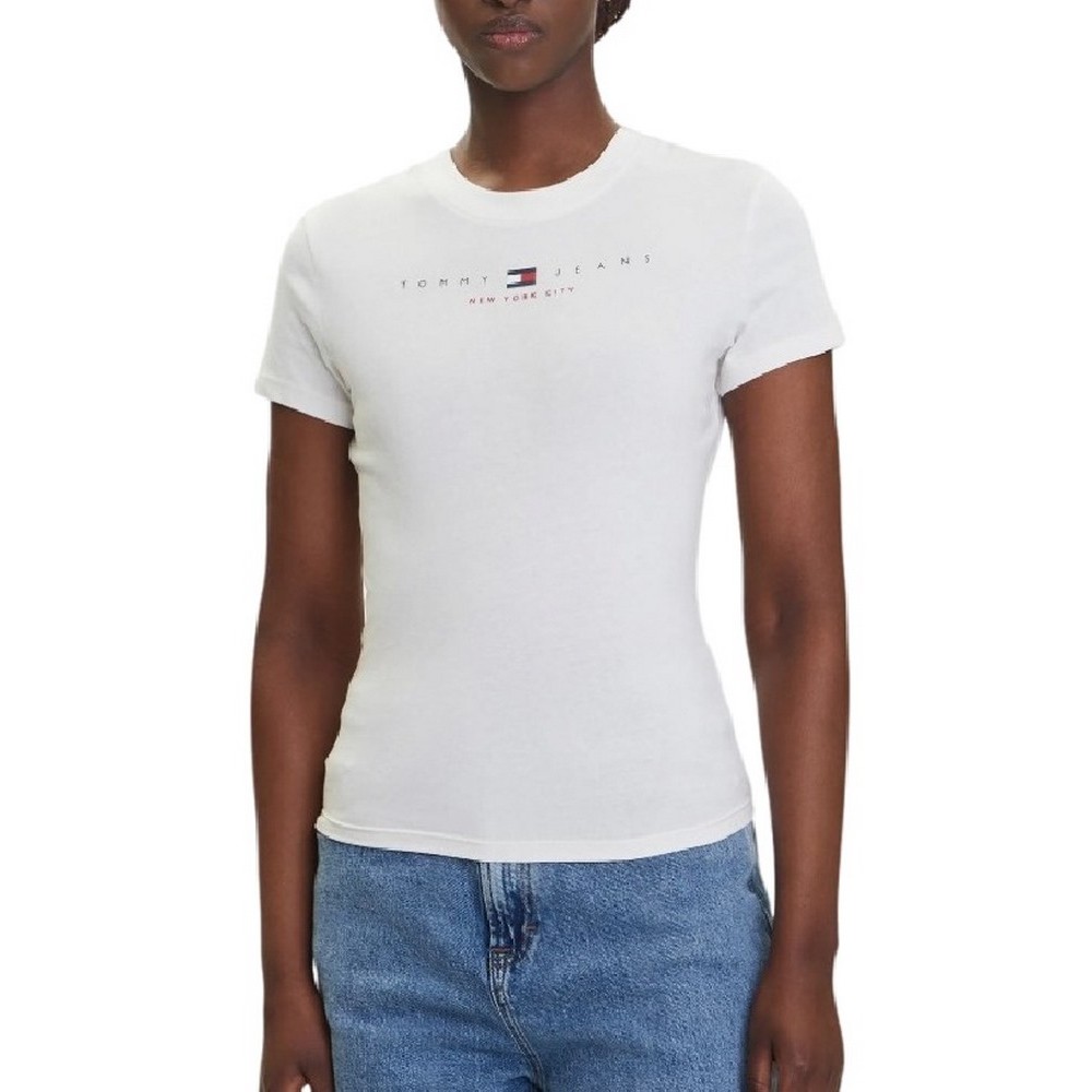 TOMMY JEANS SLIM US LINEAR TEE T-SHIRT ΜΠΛΟΥΖΑ ΓΥΝΑΙΚΕΙΑ WHITE