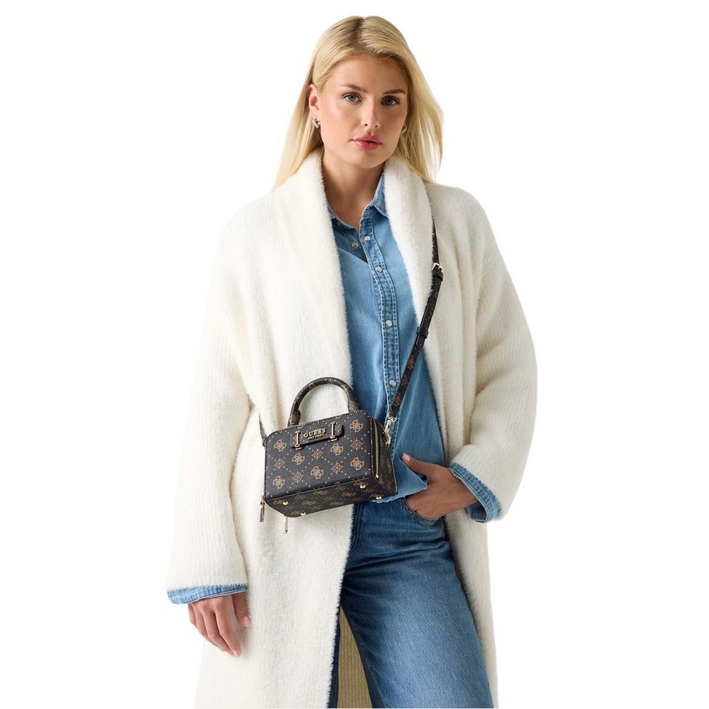 GUESS SILIA MINI SATCHEL ΤΣΑΝΤΑ ΓΥΝΑΙΚΕΙΑ BROWN