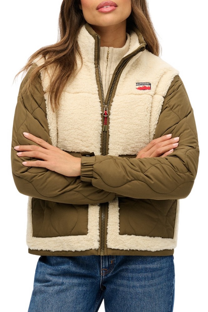 SUPERDRY D1 OVIN FLEECE HYBRID JACKET ΜΠΟΥΦΑΝ ΓΥΝΑΙΚΕΙΟ BEIGE