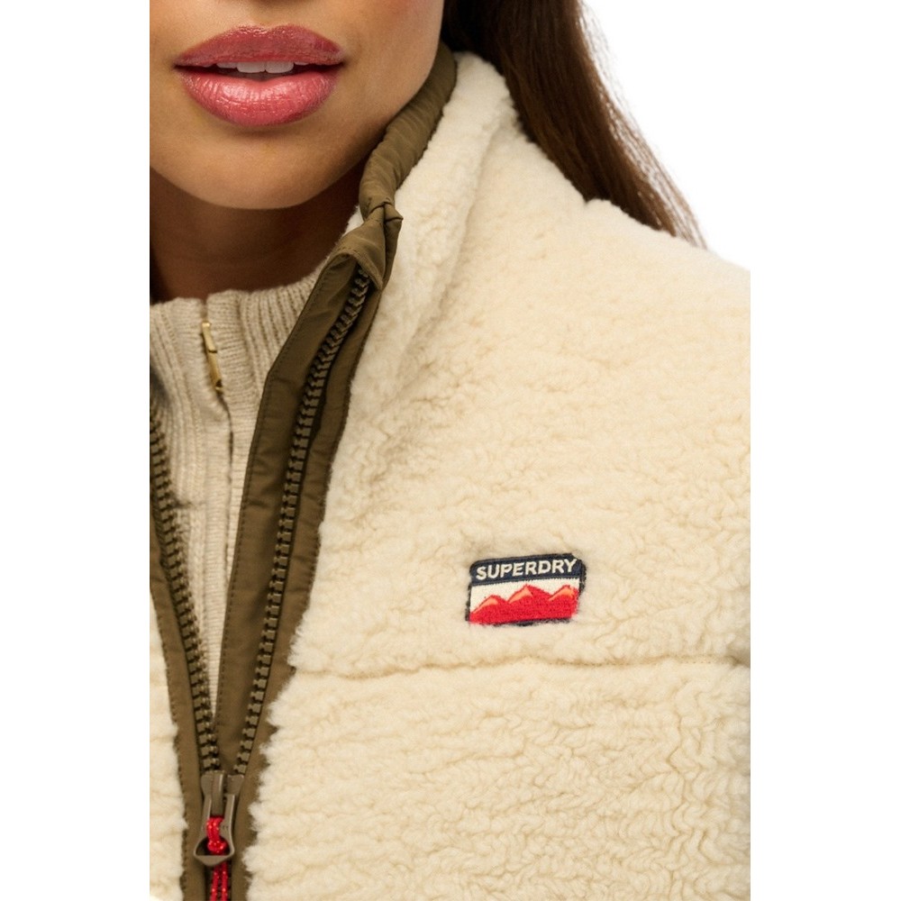 SUPERDRY D1 OVIN FLEECE HYBRID JACKET ΜΠΟΥΦΑΝ ΓΥΝΑΙΚΕΙΟ BEIGE