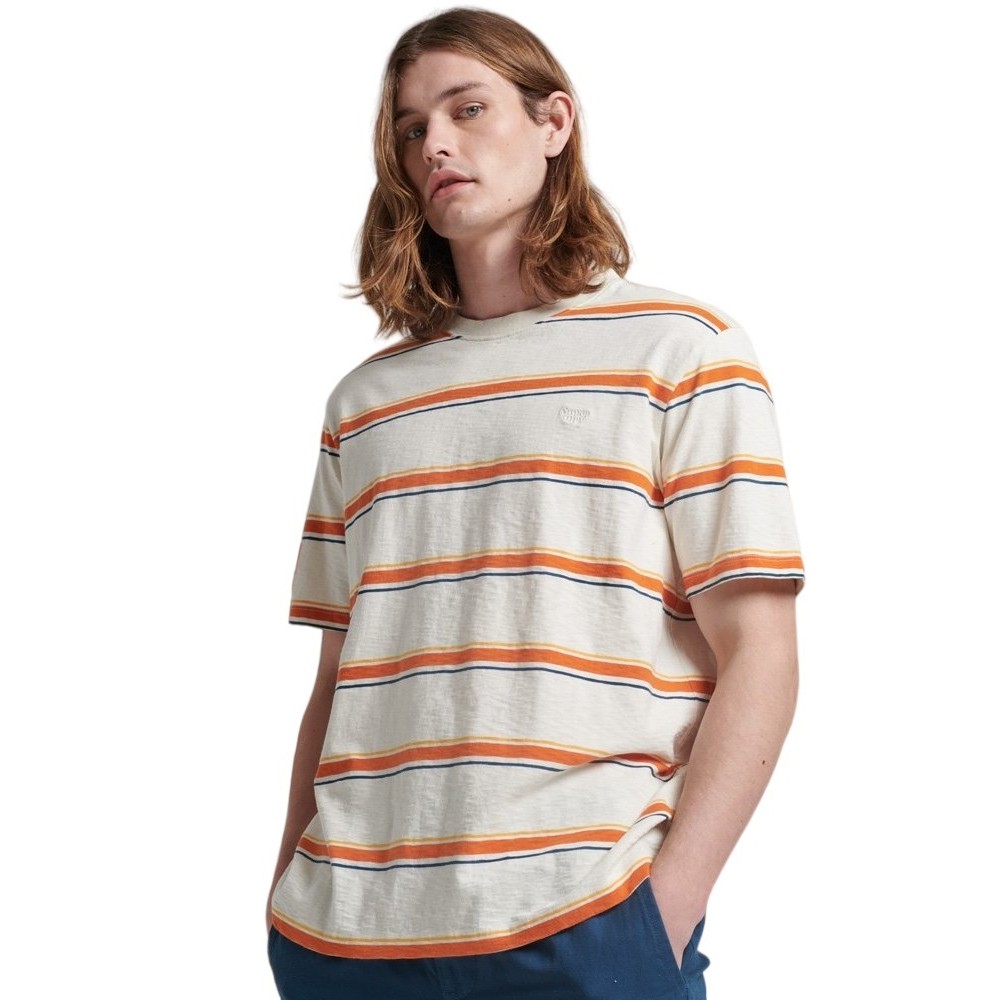 SUPERDRY D2 OVIN VINTAGE TEXTURED STRIPE T-SHIRT ΑΝΔΡΙΚΟ ECRU