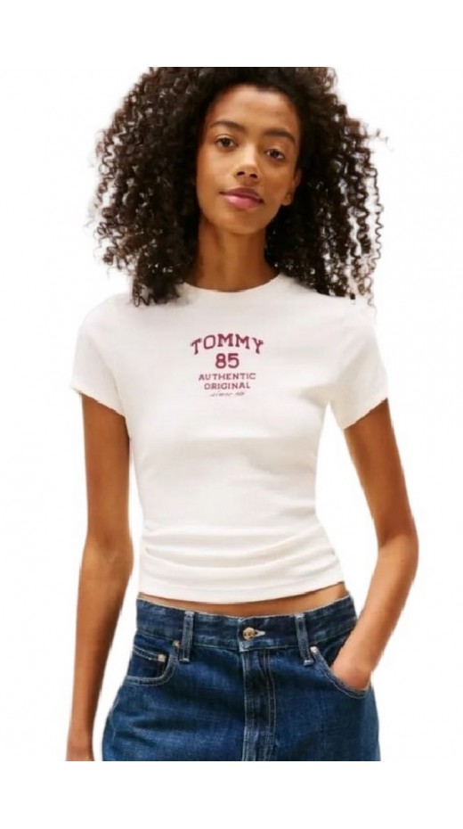 TOMMY JEANS SLIM TOMMY 85 RIB TEE T-SHIRT  ΜΠΛΟΥΖΑ ΓΥΝΑΙΚΕΙΑ OFF WHITE