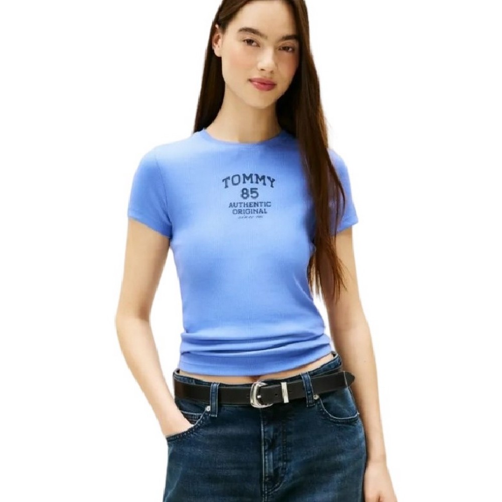 TOMMY JEANS SLIM TOMMY 85 RIB TEE T-SHIRT  ΜΠΛΟΥΖΑ ΓΥΝΑΙΚΕΙΑ CIEL