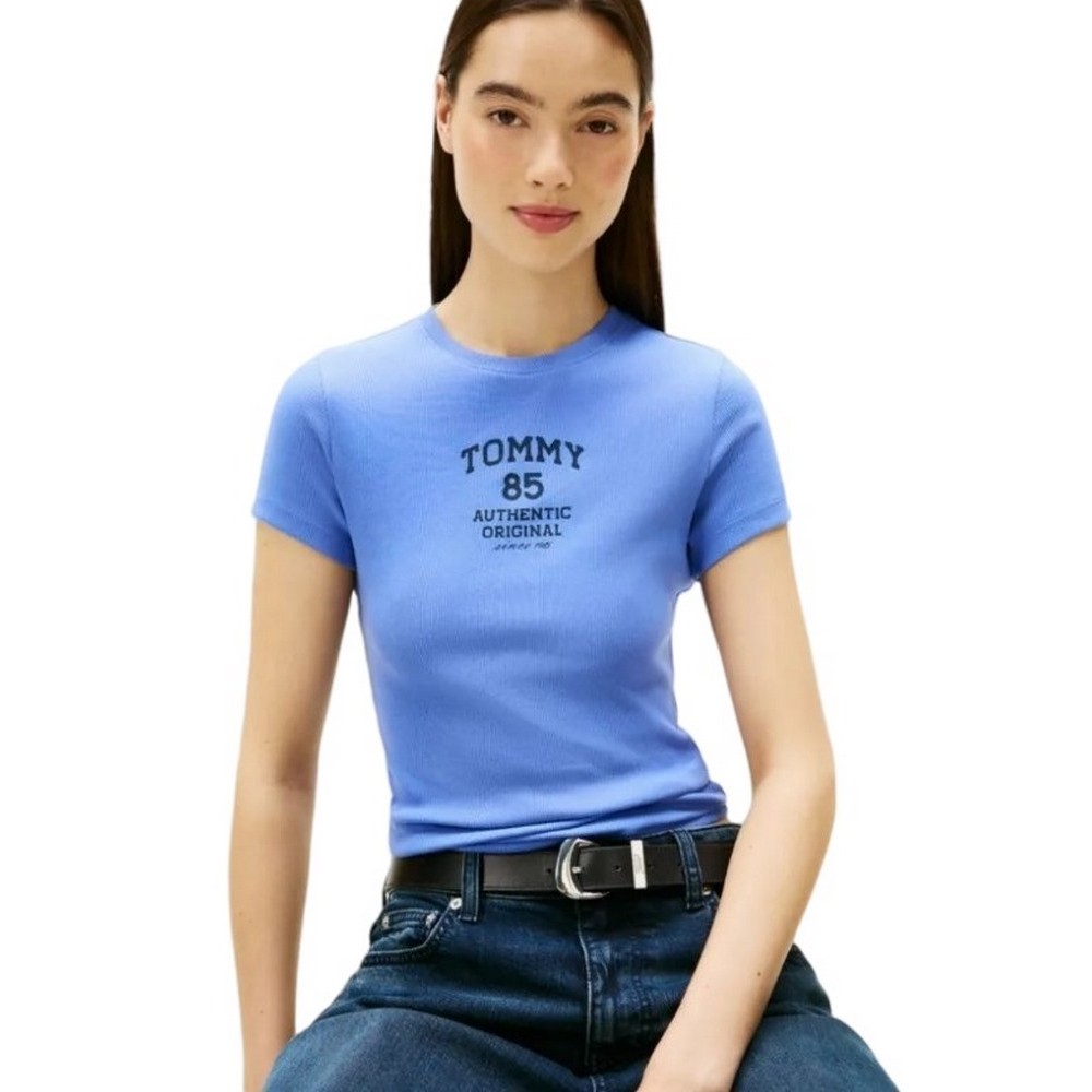TOMMY JEANS SLIM TOMMY 85 RIB TEE T-SHIRT  ΜΠΛΟΥΖΑ ΓΥΝΑΙΚΕΙΑ CIEL