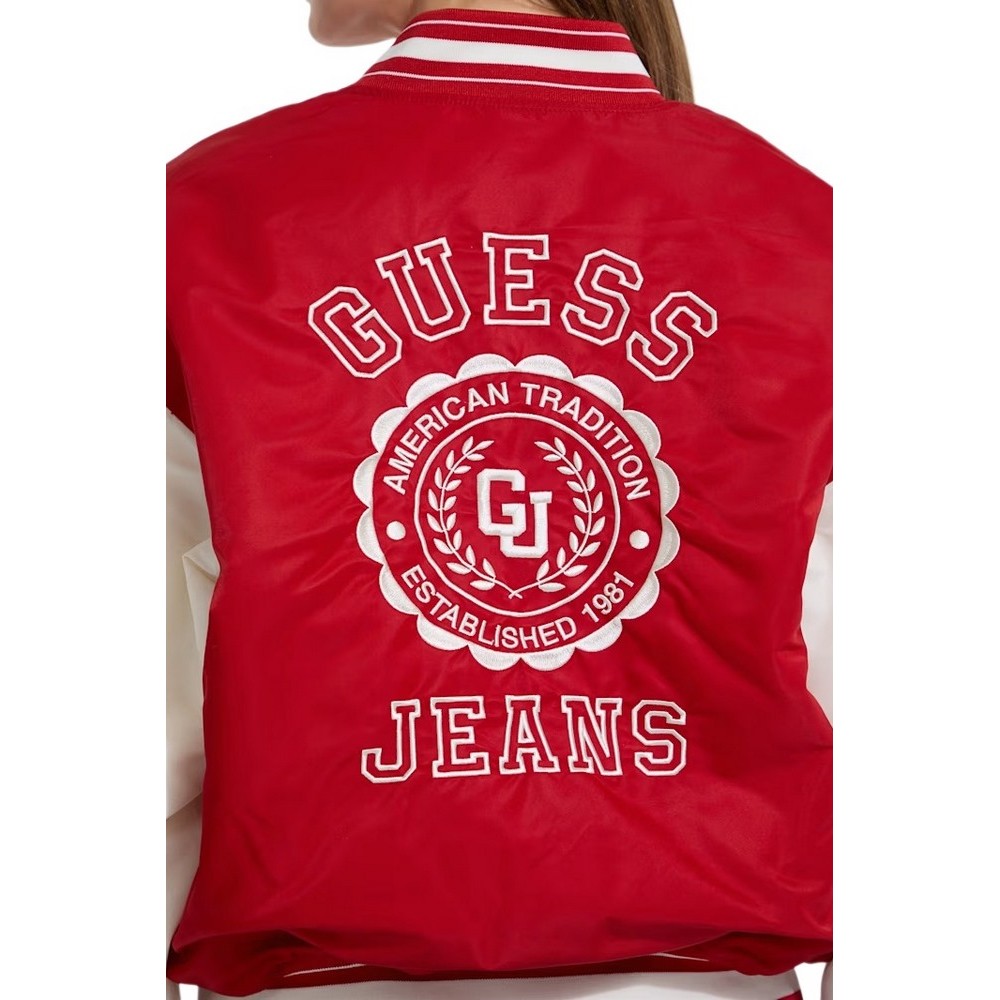GUESS JEANS VARSITY WITH EMBROIDERY ΜΠΟΥΦΑΝ ΓΥΝΑΙΚΕΙΟ RED