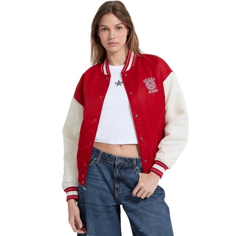 GUESS JEANS VARSITY WITH EMBROIDERY ΜΠΟΥΦΑΝ ΓΥΝΑΙΚΕΙΟ RED