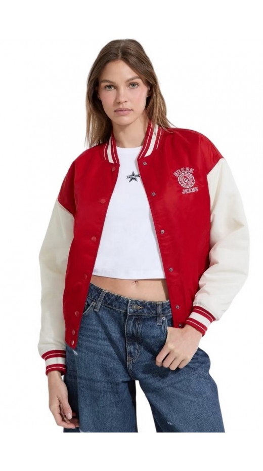 GUESS JEANS VARSITY WITH EMBROIDERY ΜΠΟΥΦΑΝ ΓΥΝΑΙΚΕΙΟ RED