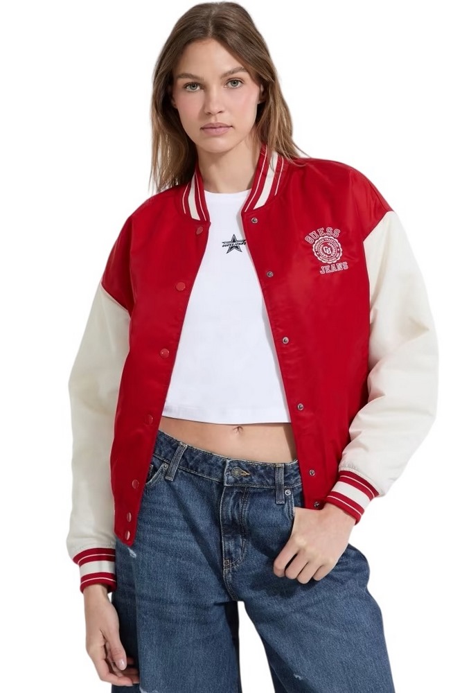 GUESS JEANS VARSITY WITH EMBROIDERY ΜΠΟΥΦΑΝ ΓΥΝΑΙΚΕΙΟ RED