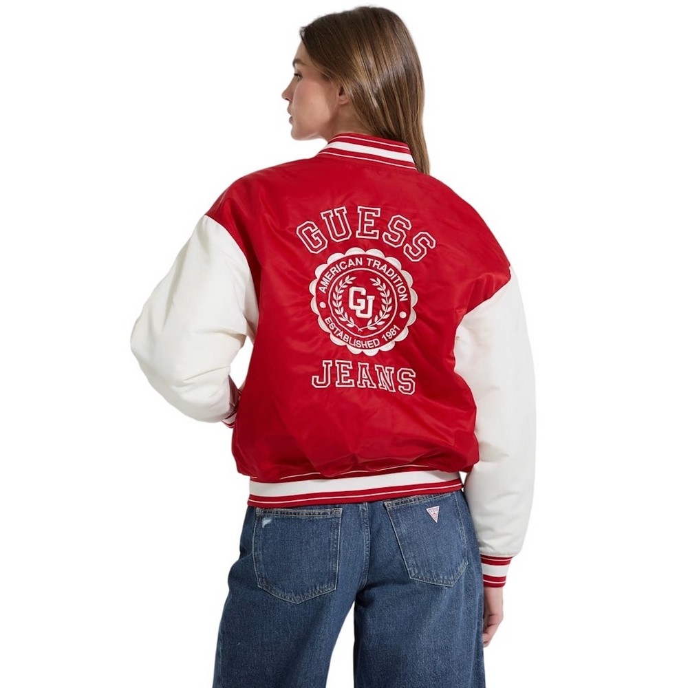 GUESS JEANS VARSITY WITH EMBROIDERY ΜΠΟΥΦΑΝ ΓΥΝΑΙΚΕΙΟ RED