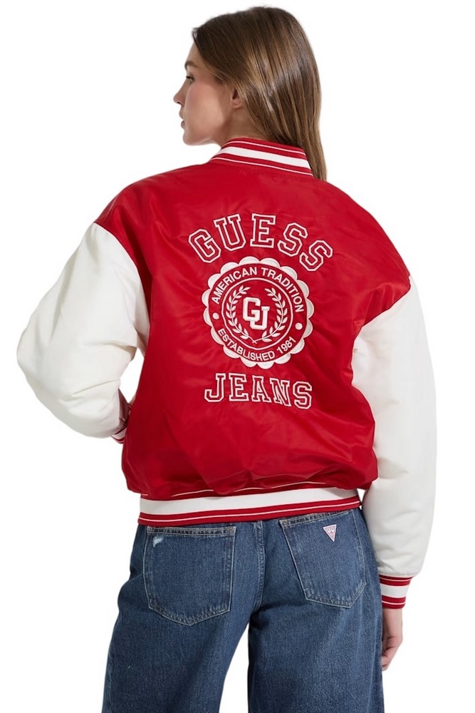 GUESS JEANS VARSITY WITH EMBROIDERY ΜΠΟΥΦΑΝ ΓΥΝΑΙΚΕΙΟ RED