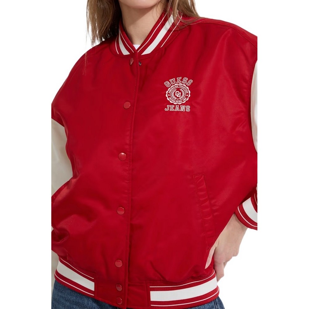 GUESS JEANS VARSITY WITH EMBROIDERY ΜΠΟΥΦΑΝ ΓΥΝΑΙΚΕΙΟ RED