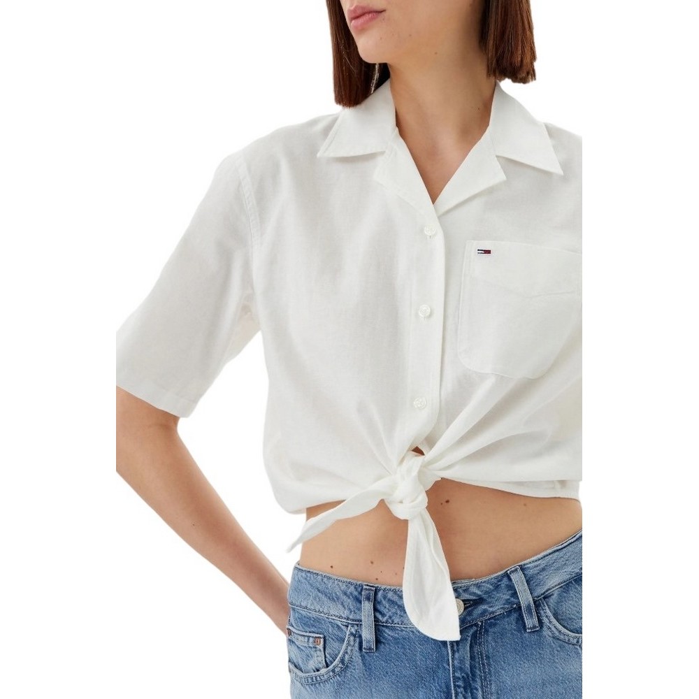 TOMMY JEANS CRP LINEN SS SHIRT ΠΟΥΚΑΜΙΟΣΟ ΓΥΝΑΙΚΕΙΟ OFF WHITE
