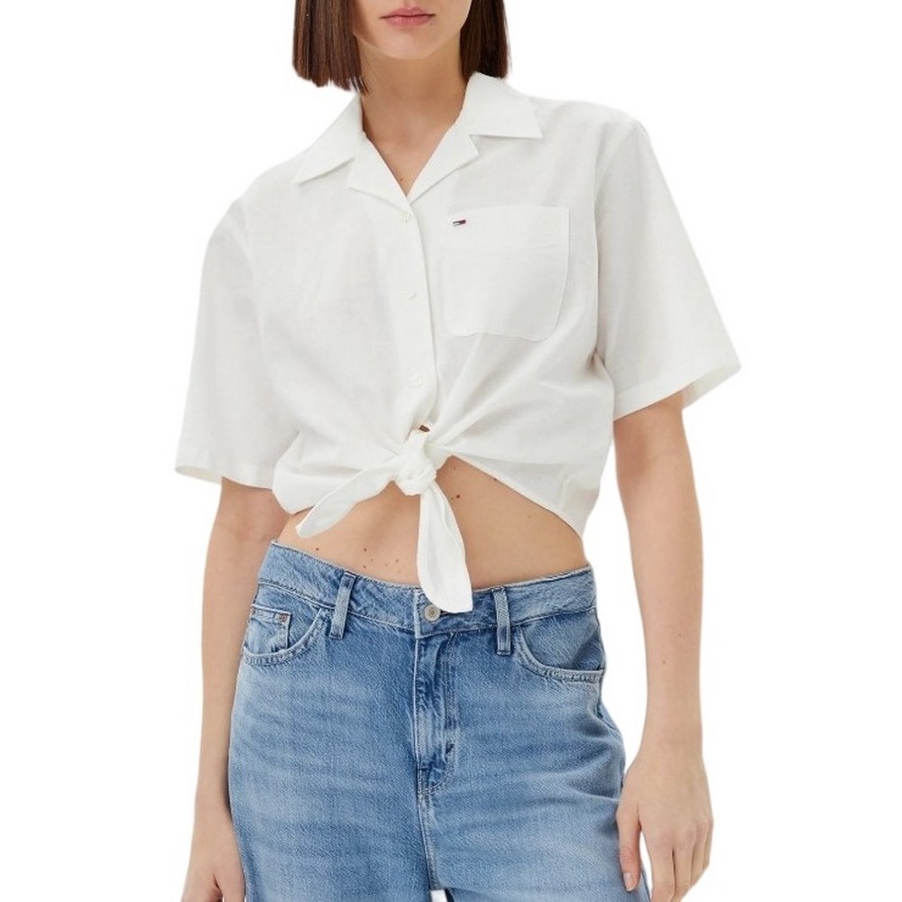 TOMMY JEANS CRP LINEN SS SHIRT ΠΟΥΚΑΜΙΟΣΟ ΓΥΝΑΙΚΕΙΟ OFF WHITE