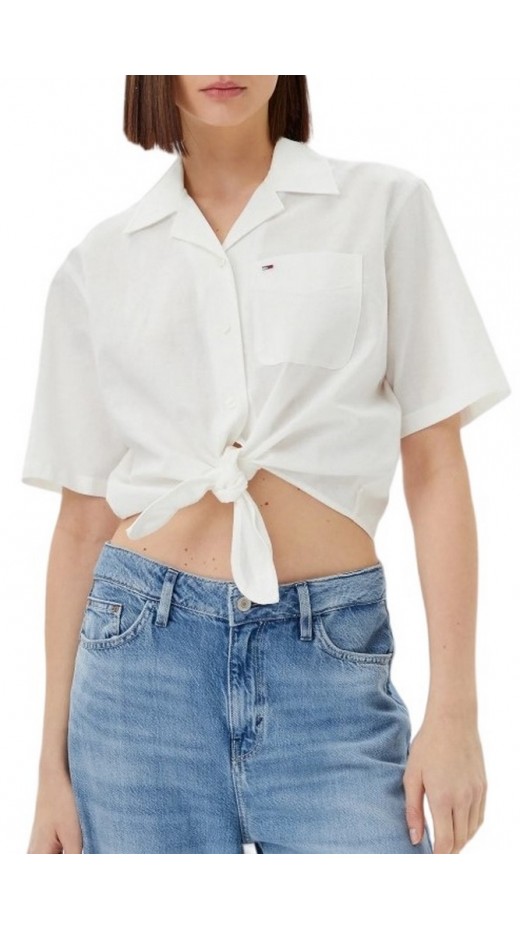 TOMMY JEANS CRP LINEN SS SHIRT ΠΟΥΚΑΜΙΟΣΟ ΓΥΝΑΙΚΕΙΟ OFF WHITE